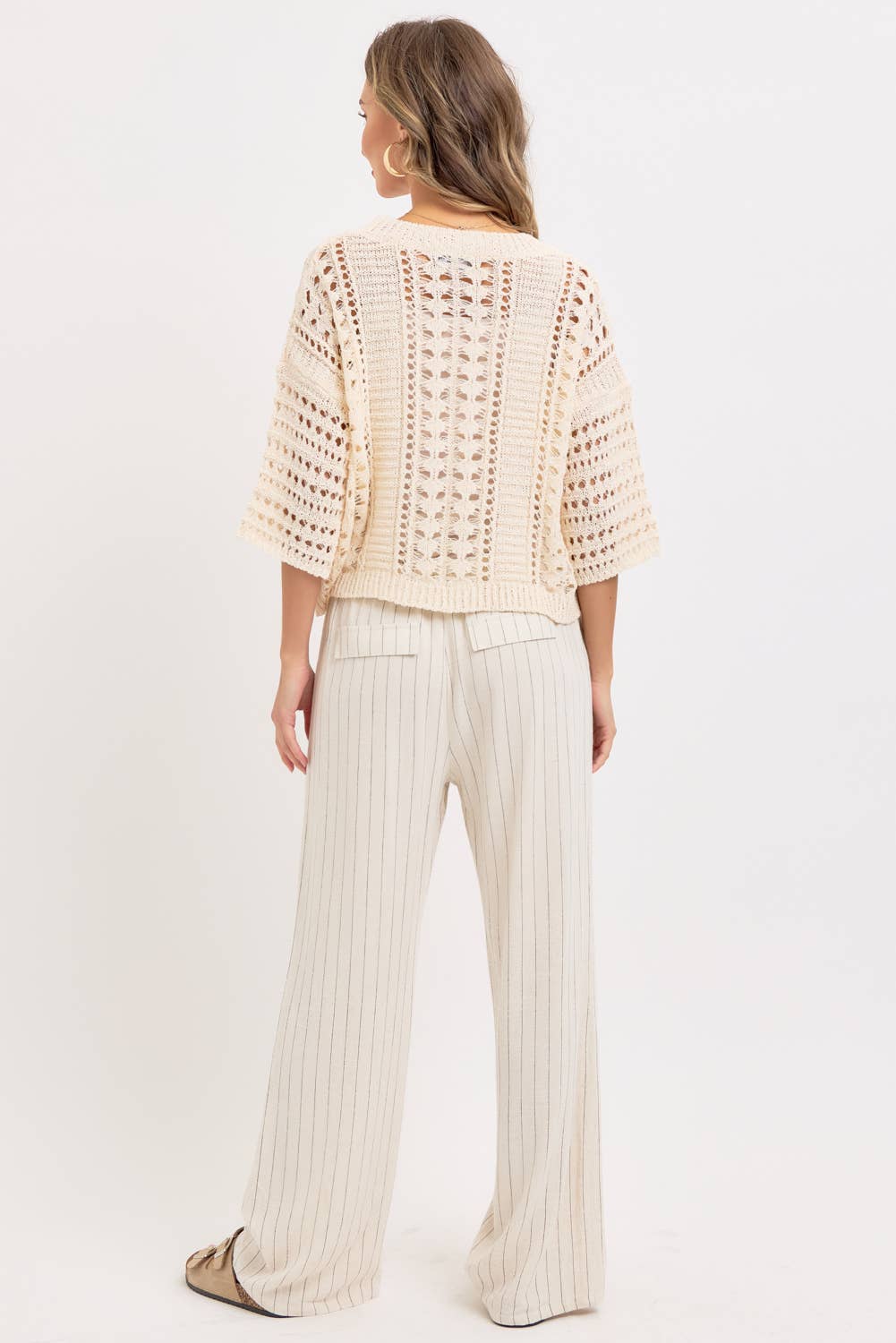 LINEN BLEND STRIPED  PULL ON PANTS