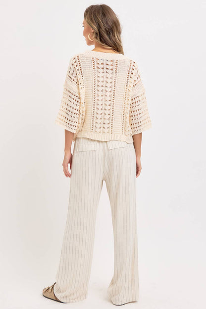 LINEN BLEND STRIPED  PULL ON PANTS