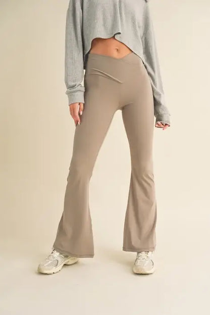 Taupe High Waist Crossover Flare Legging