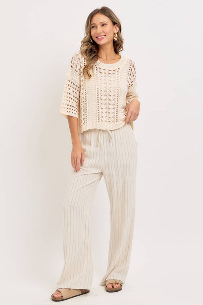 LINEN BLEND STRIPED  PULL ON PANTS