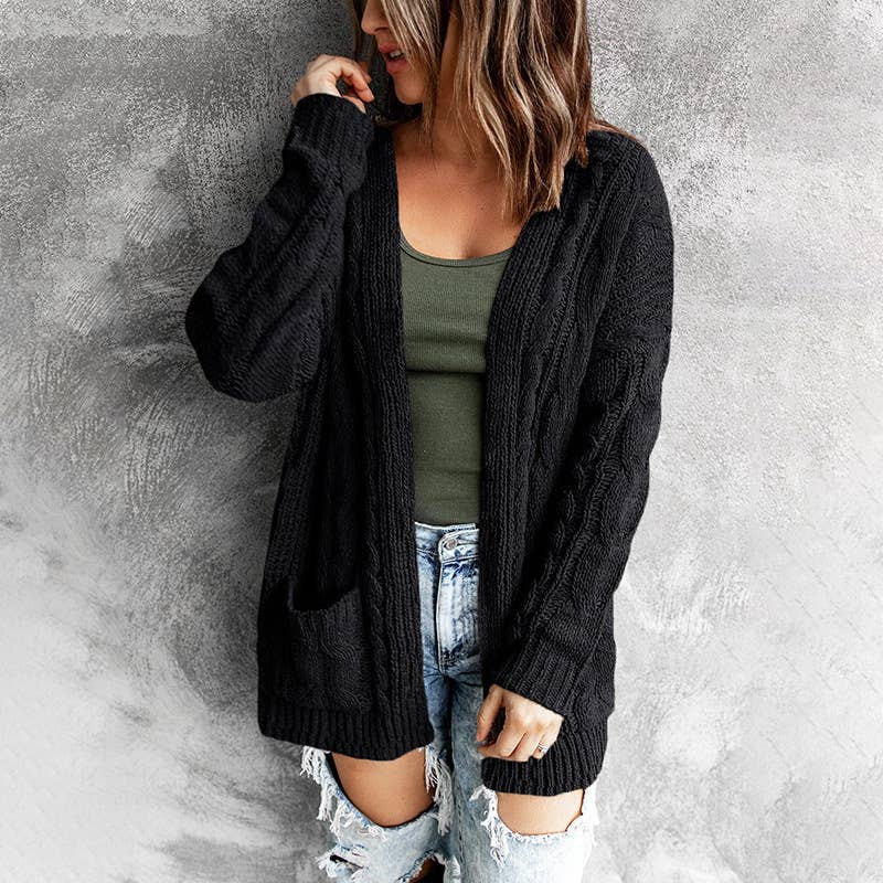 SOLID COLOR TWIST KNIT CARDIGAN COAT