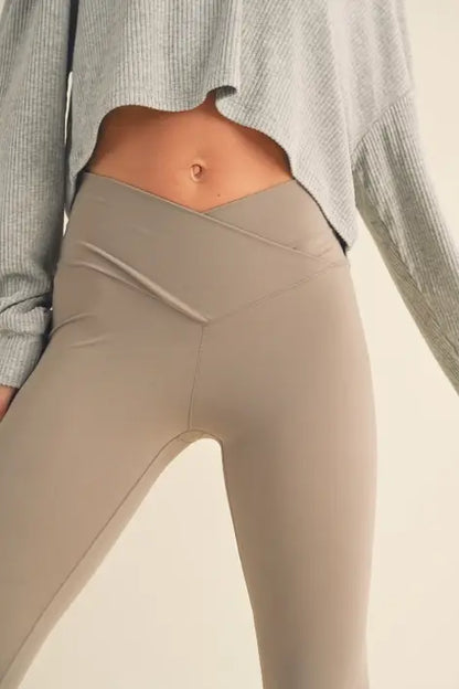 Taupe High Waist Crossover Flare Legging