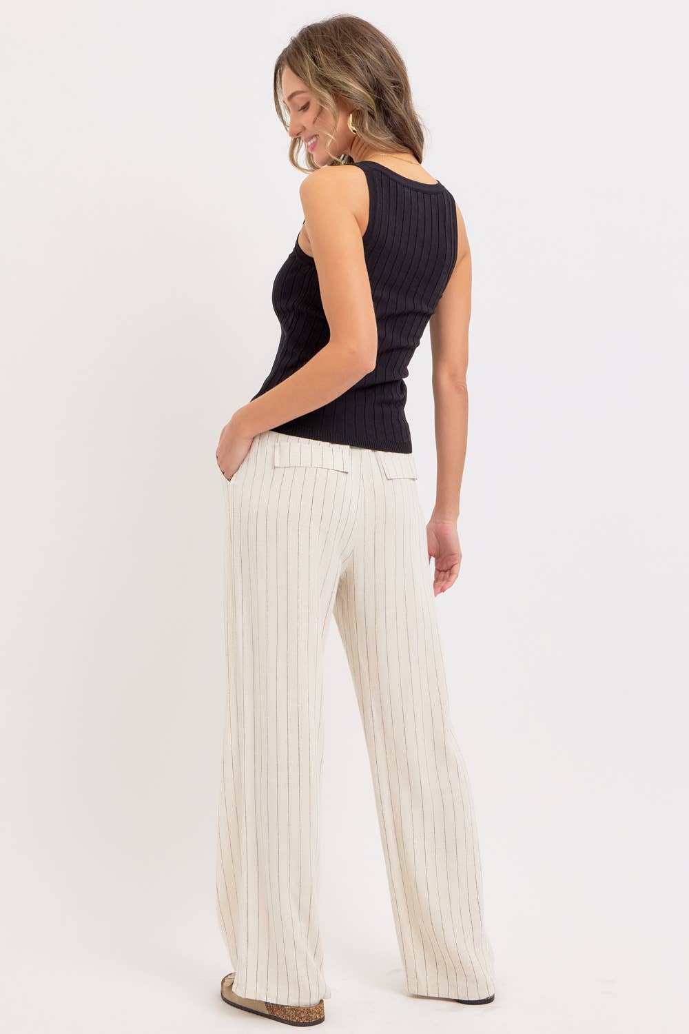 LINEN BLEND STRIPED  PULL ON PANTS