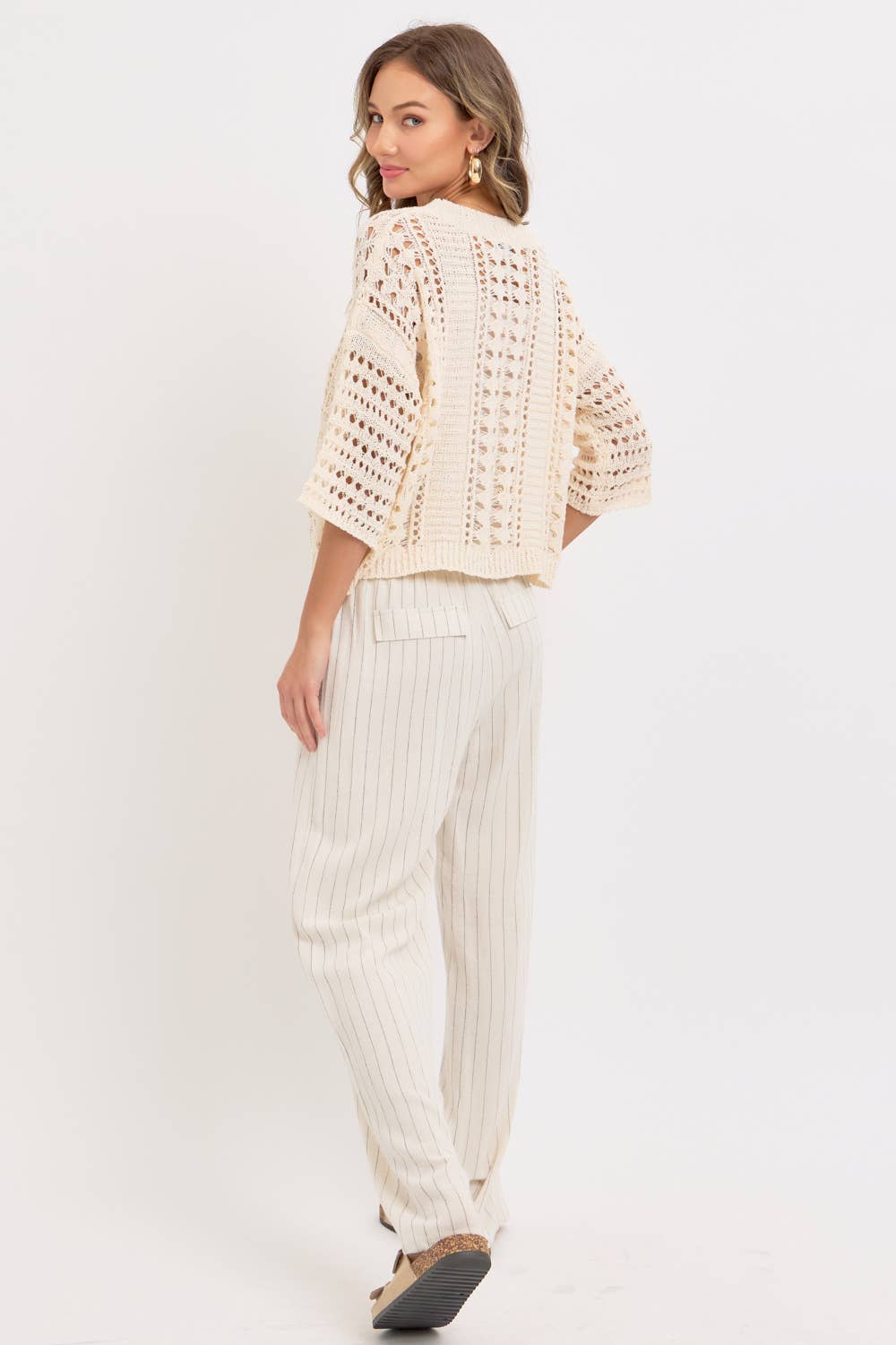 LINEN BLEND STRIPED  PULL ON PANTS