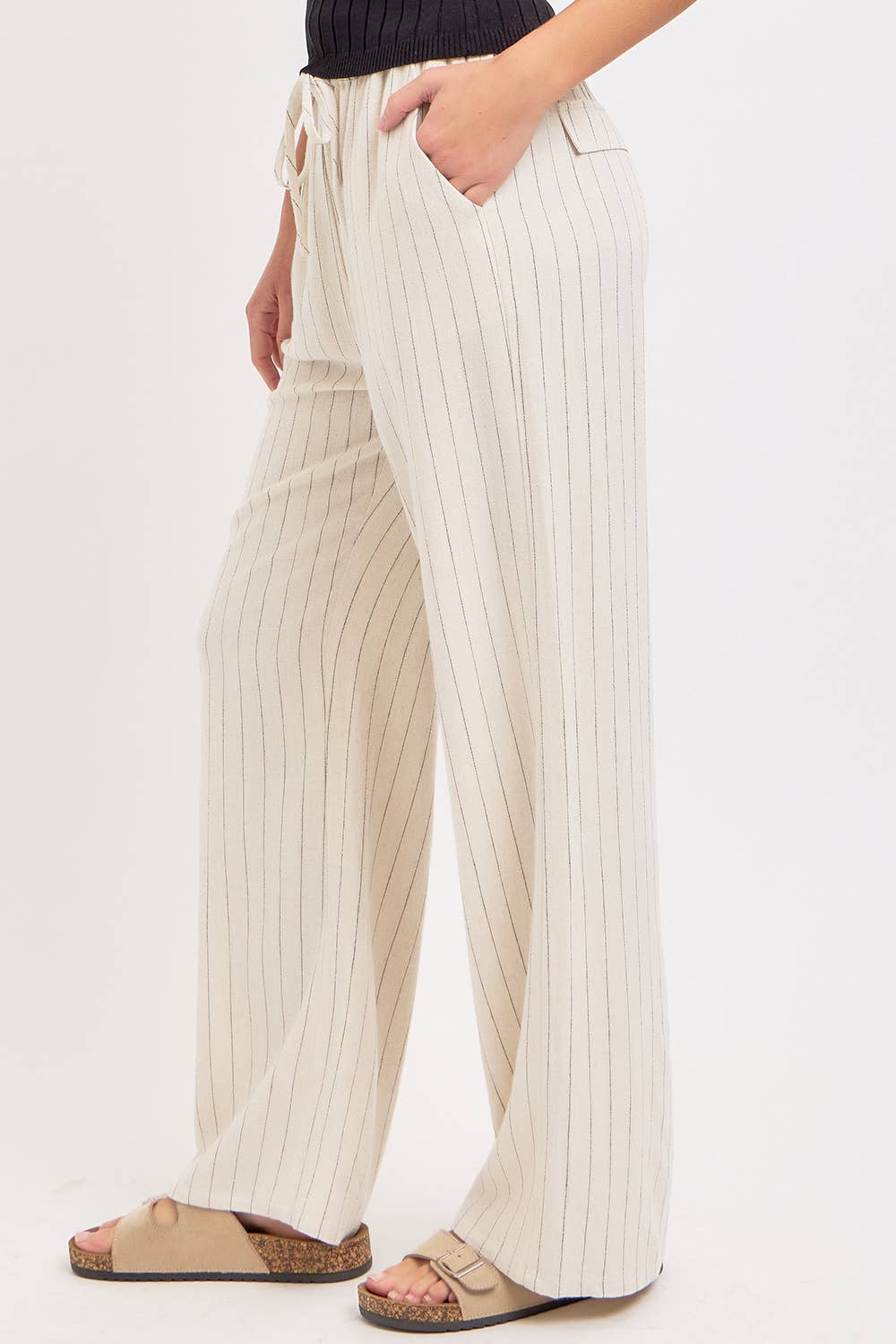 LINEN BLEND STRIPED  PULL ON PANTS