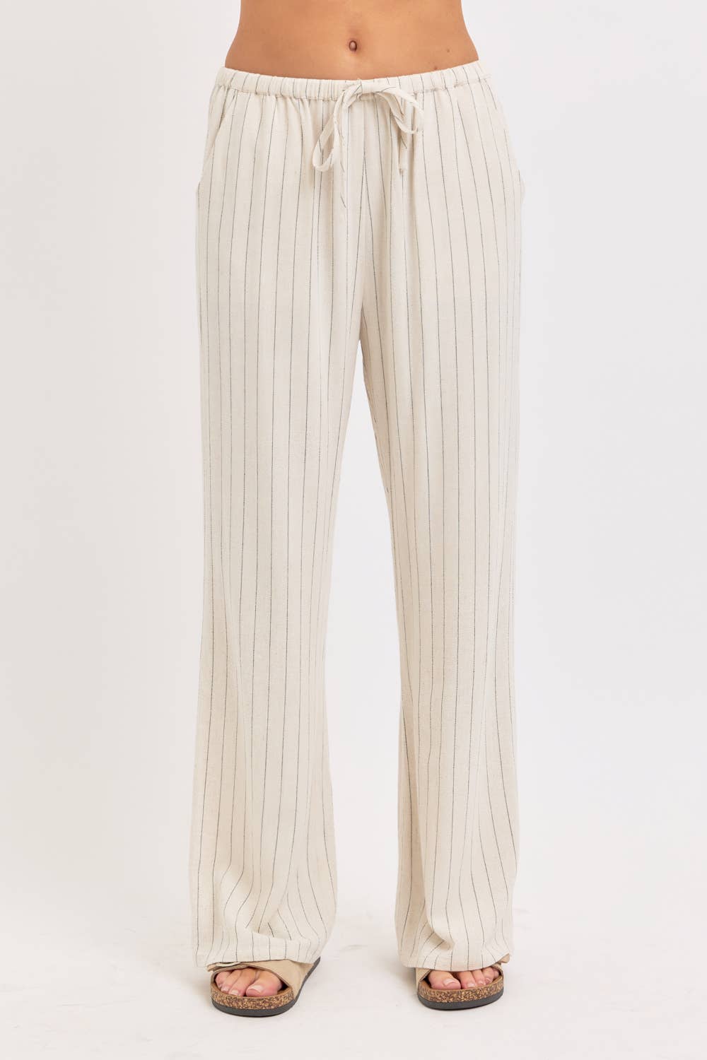 LINEN BLEND STRIPED  PULL ON PANTS