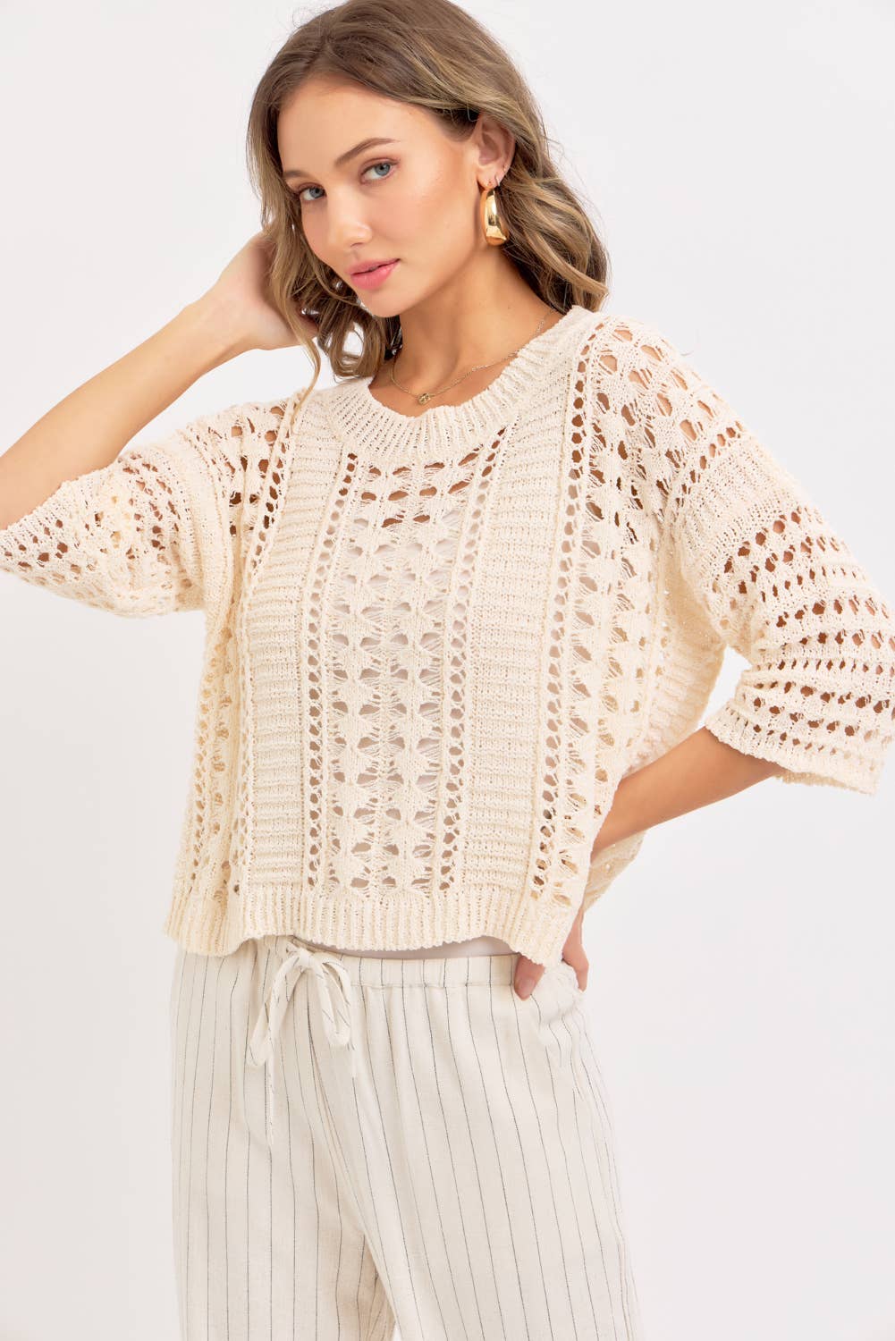 LINEN BLEND STRIPED  PULL ON PANTS