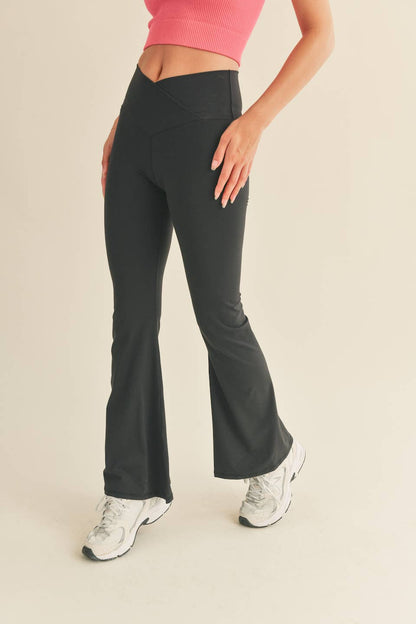 Black High Waist Crossover Flare Legging