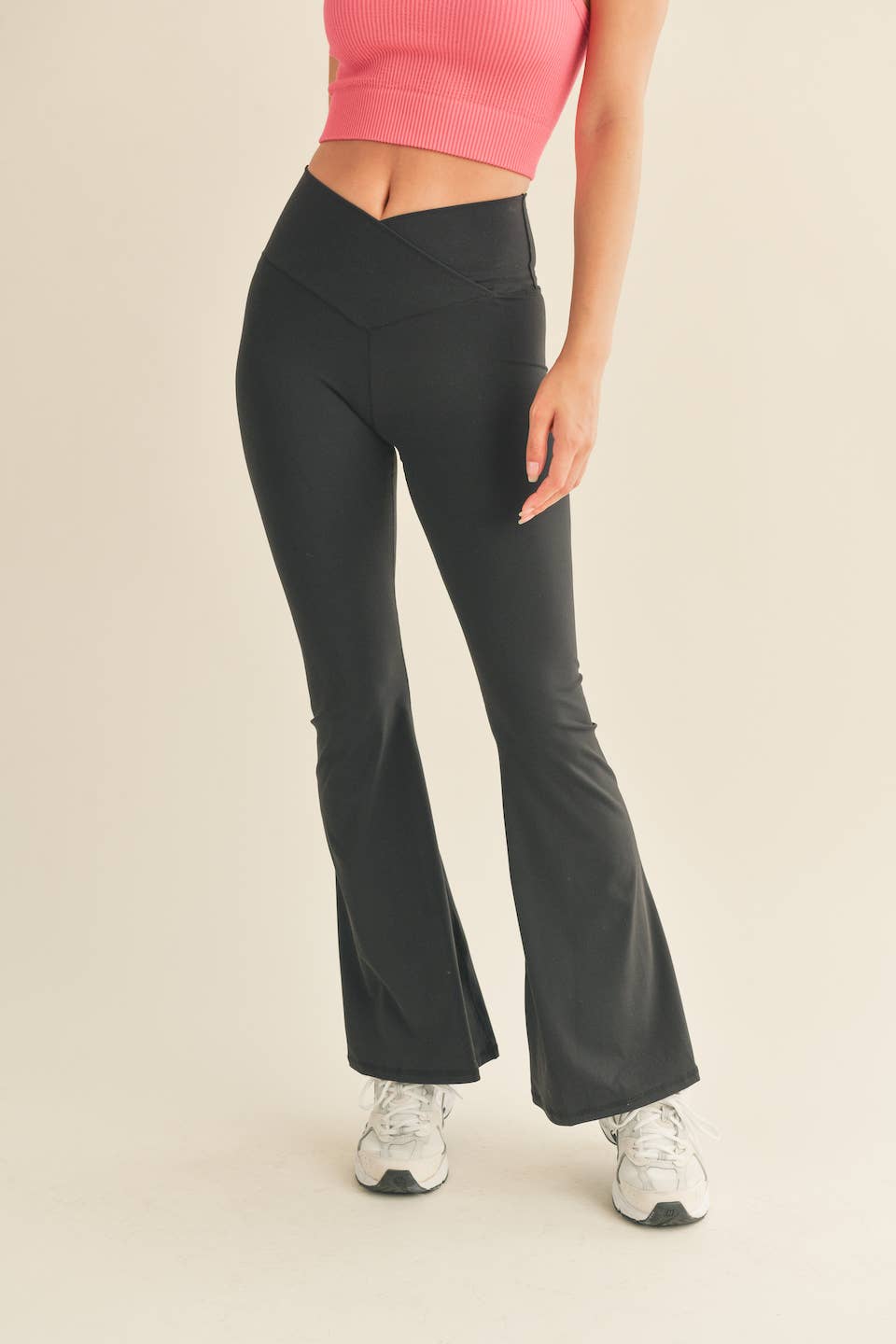 Black High Waist Crossover Flare Legging