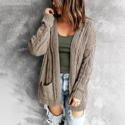 SOLID COLOR TWIST KNIT CARDIGAN COAT