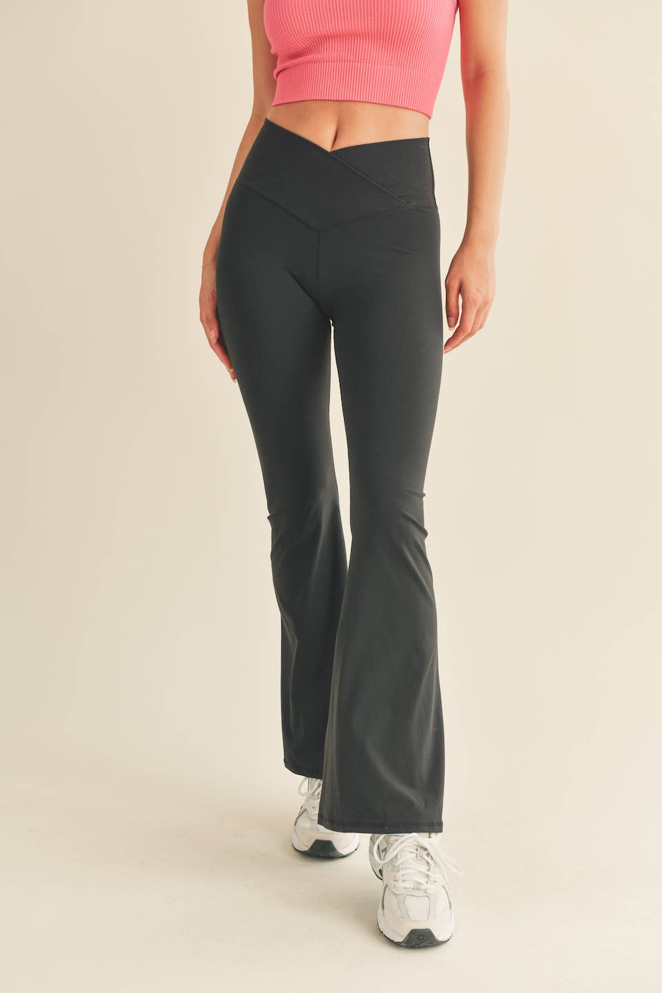 Black High Waist Crossover Flare Legging