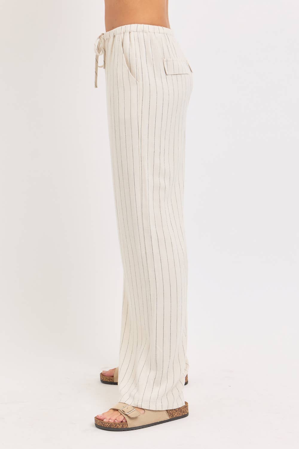 LINEN BLEND STRIPED  PULL ON PANTS