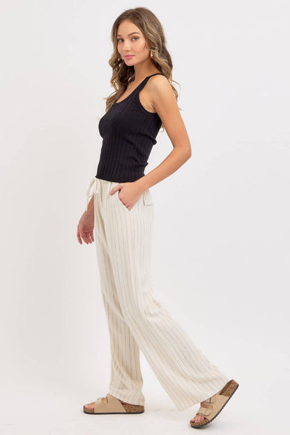 LINEN BLEND STRIPED  PULL ON PANTS