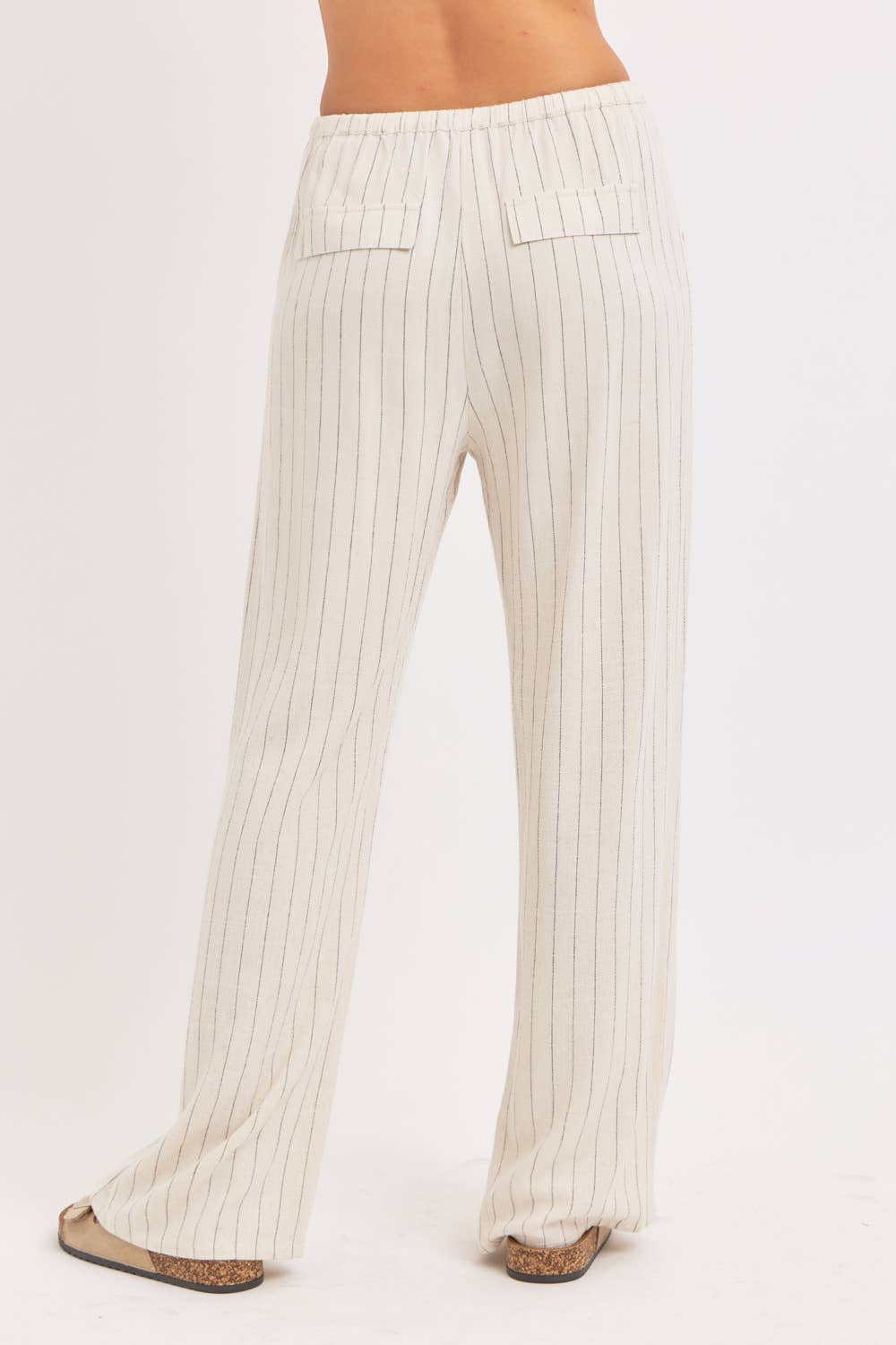 LINEN BLEND STRIPED  PULL ON PANTS
