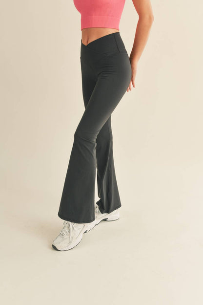 Black High Waist Crossover Flare Legging