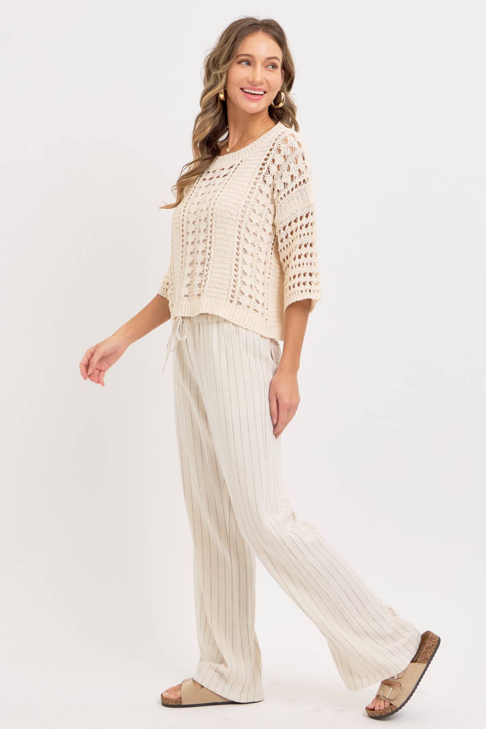 LINEN BLEND STRIPED  PULL ON PANTS