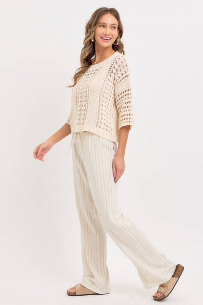 LINEN BLEND STRIPED  PULL ON PANTS