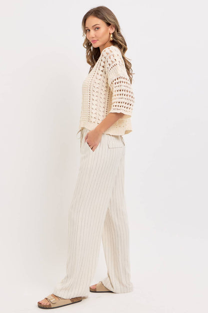 LINEN BLEND STRIPED  PULL ON PANTS