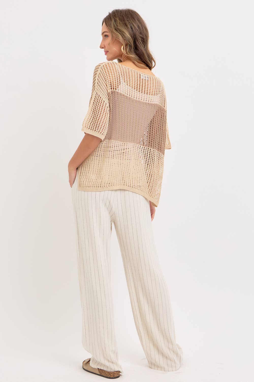 LINEN BLEND STRIPED  PULL ON PANTS
