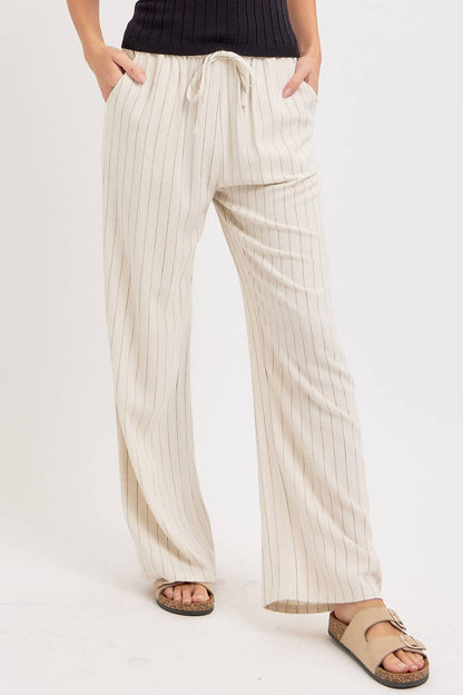 LINEN BLEND STRIPED  PULL ON PANTS