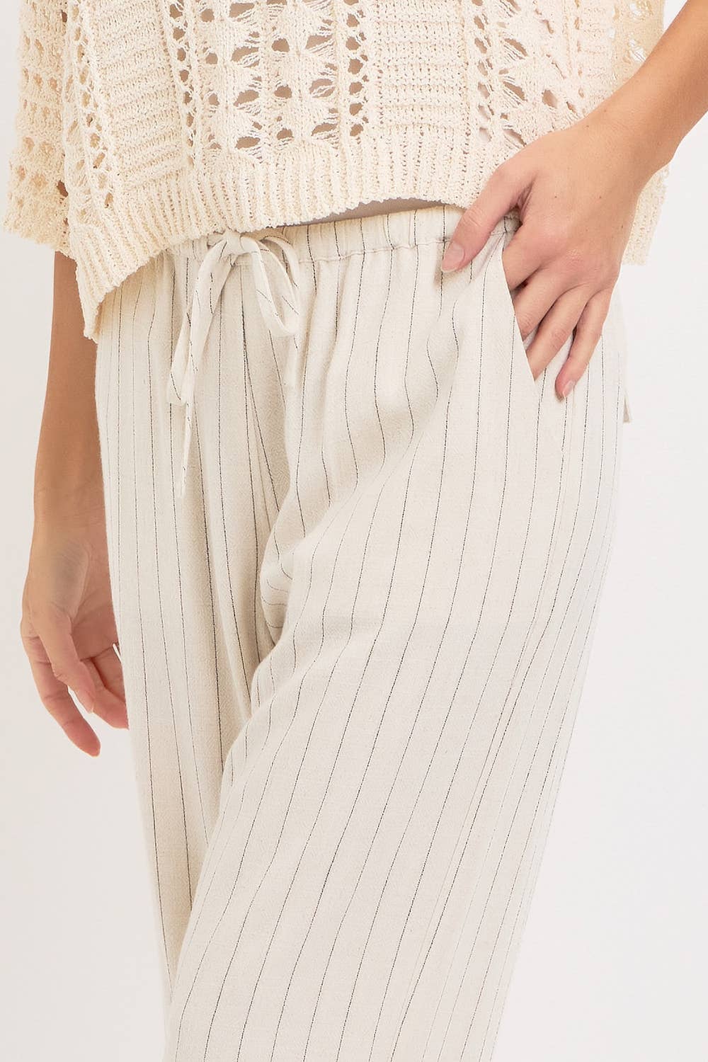 LINEN BLEND STRIPED  PULL ON PANTS