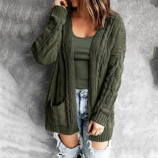 SOLID COLOR TWIST KNIT CARDIGAN COAT