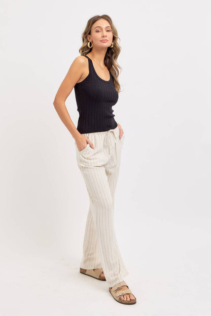 LINEN BLEND STRIPED  PULL ON PANTS