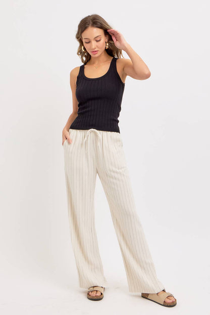 LINEN BLEND STRIPED  PULL ON PANTS