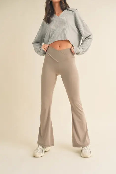 Taupe High Waist Crossover Flare Legging